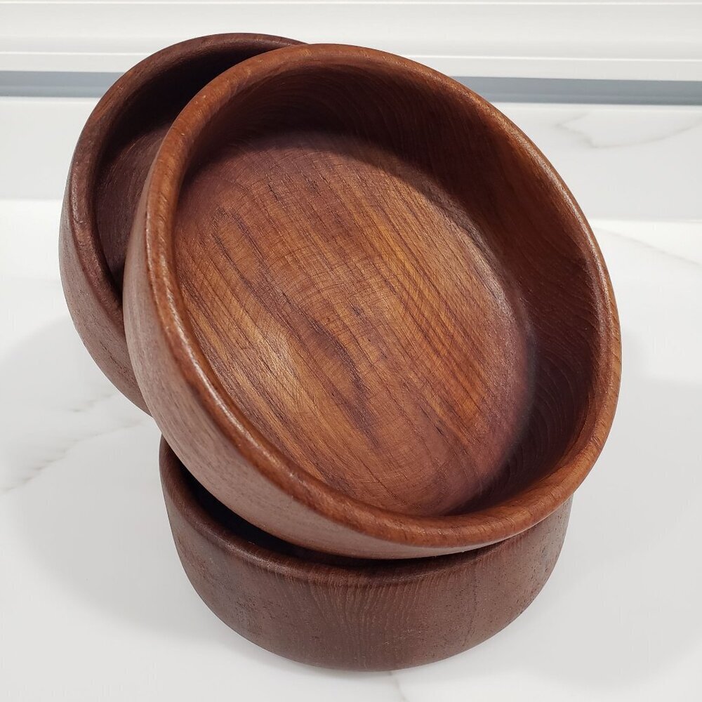 VTG Set of 3 Norleans Teak Wood 6" Salad Bowls Decor Organization Thailand‎ MCM